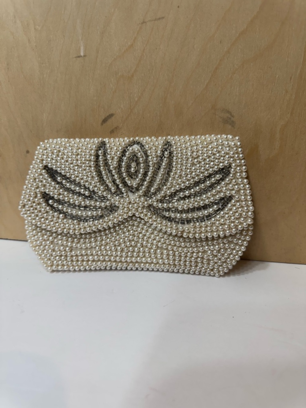 Handmade Japan vintage Pearl Beaded Evening Clutch - Ivory